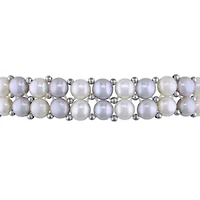 6-7mm Light Grey and White Freshwater Cultured Pearl Double-Row Elastic Bracelet with Brass Beads