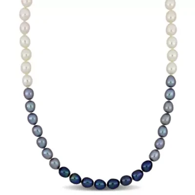 6-7mm Multi-Color Freshwater Cultured Pearl Necklace with Sterling Silver Fisheye Clasp