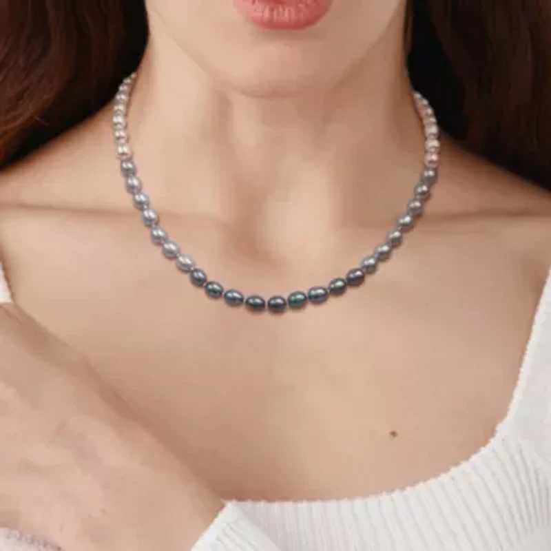 6-7mm Multi-Color Freshwater Cultured Pearl Necklace with Sterling Silver Fisheye Clasp