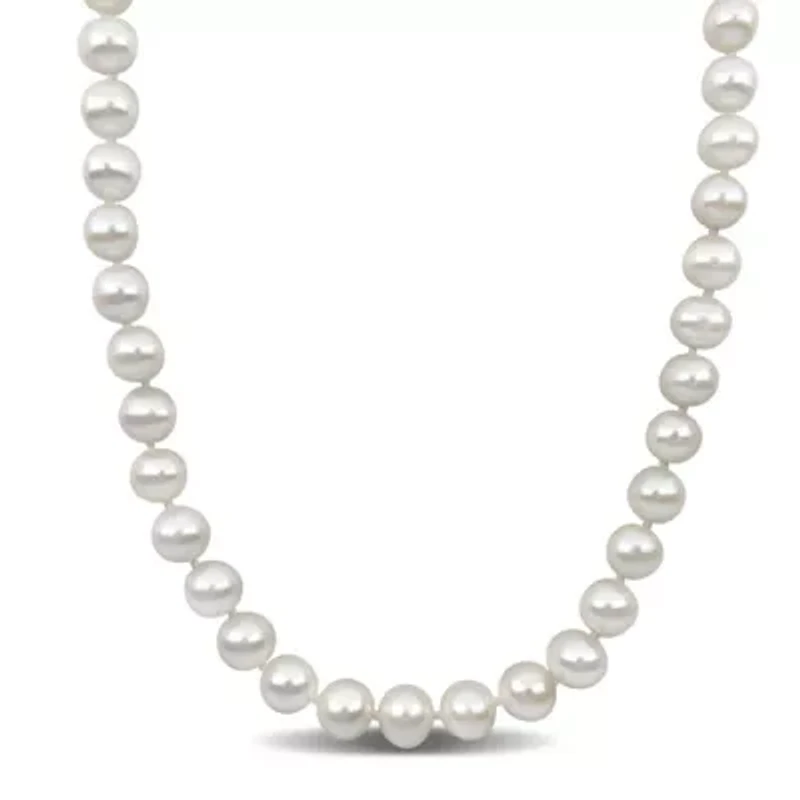 9-10mm Freshwater Cultured Pearl Necklace with 14K Yellow Gold Fisheye Clasp