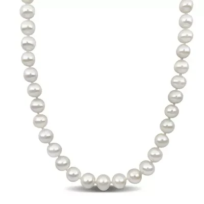 9-10mm Freshwater Cultured Pearl Necklace with 14K Yellow Gold Fisheye Clasp
