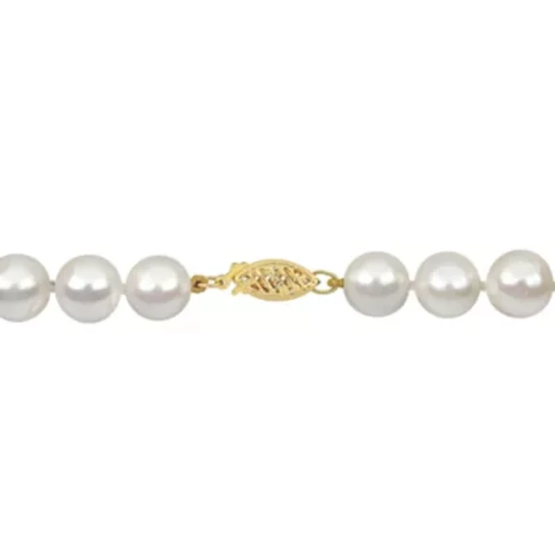 9-10mm Freshwater Cultured Pearl Necklace with 14K Yellow Gold Fisheye Clasp