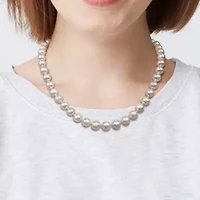 9-10mm Freshwater Cultured Pearl Necklace with 14K Yellow Gold Fisheye Clasp