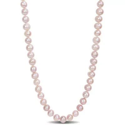 6.5-7mm Pink Freshwater Cultured Pearl Necklace with Sterling Silver Fisheye Clasp