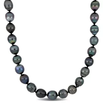 11-12mm Black Tahitian Cultured Pearl Necklace with 14K White Gold Ball Clasp