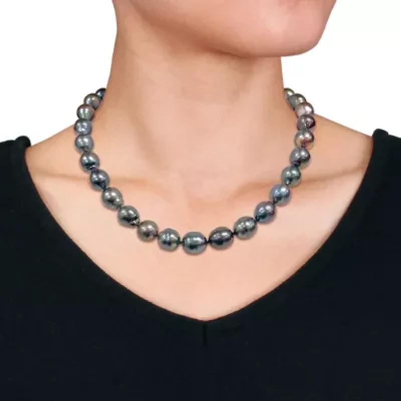 11-12mm Black Tahitian Cultured Pearl Necklace with 14K White Gold Ball Clasp