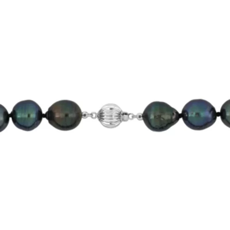 11-12mm Black Tahitian Cultured Pearl Necklace with 14K White Gold Ball Clasp