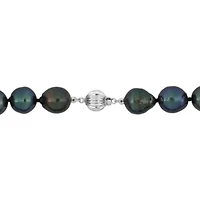 11-12mm Black Tahitian Cultured Pearl Necklace with 14K White Gold Ball Clasp