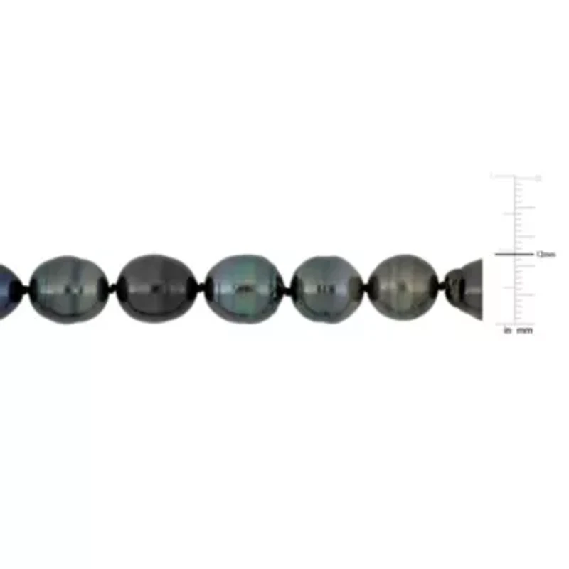11-12mm Black Tahitian Cultured Pearl Necklace with 14K White Gold Ball Clasp