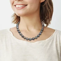 11-12mm Black Tahitian Cultured Pearl Necklace with 14K White Gold Ball Clasp