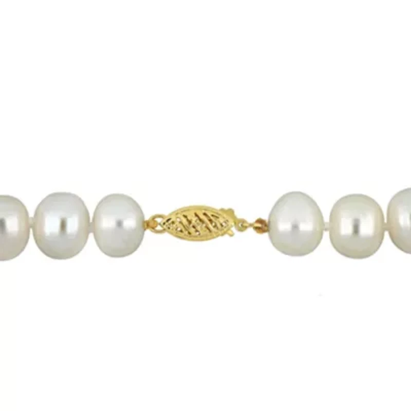 8-9mm Freshwater Cultured Pearl Necklace with 14K Yellow Gold Fisheye Clasp