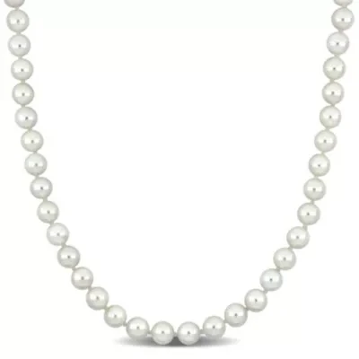6-6.5mm Japanese Akoya Cultured Pearl Necklace with 14K Yellow Gold Fisheye Clasp
