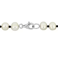 7-8mm Freshwater Cultured Pearl and Black Spinel Beads Necklace with Sterling Silver Lobster clasp