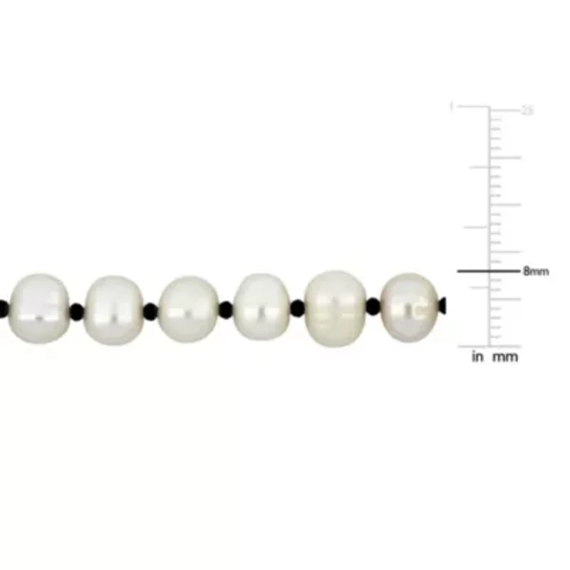 7-8mm Freshwater Cultured Pearl and Black Spinel Beads Necklace with Sterling Silver Lobster clasp