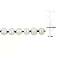 7-8mm Freshwater Cultured Pearl and Black Spinel Beads Necklace with Sterling Silver Lobster clasp