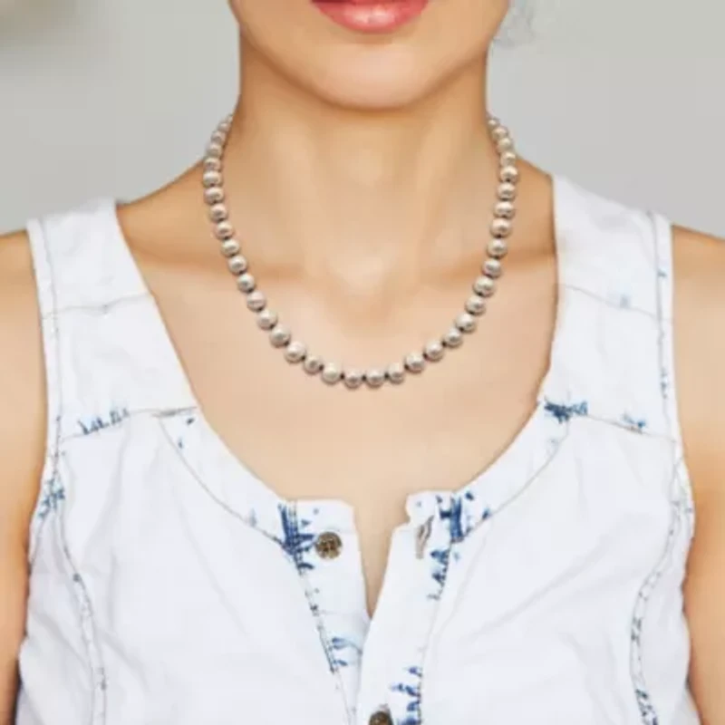 7-8mm Freshwater Cultured Pearl and Black Spinel Beads Necklace with Sterling Silver Lobster clasp