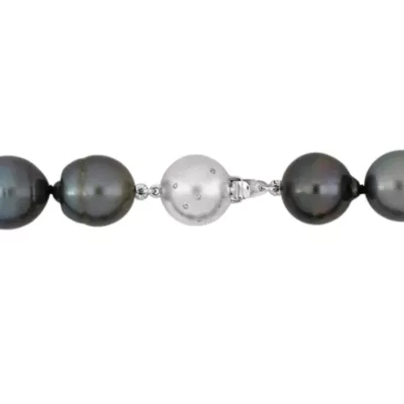12-15.5mm Black Tahitian Cultured Pearl Necklace with 14K White Gold Ball Clasp with Diamond Accent