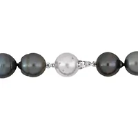 12-15.5mm Black Tahitian Cultured Pearl Necklace with 14K White Gold Ball Clasp with Diamond Accent
