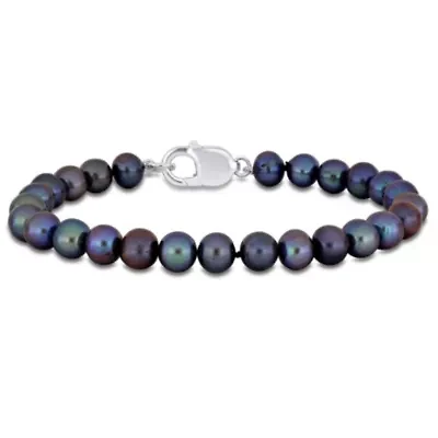 8-8.5mm Black Freshwater Cultured Pearl Anklet with Sterling Silver Lobster Clasp