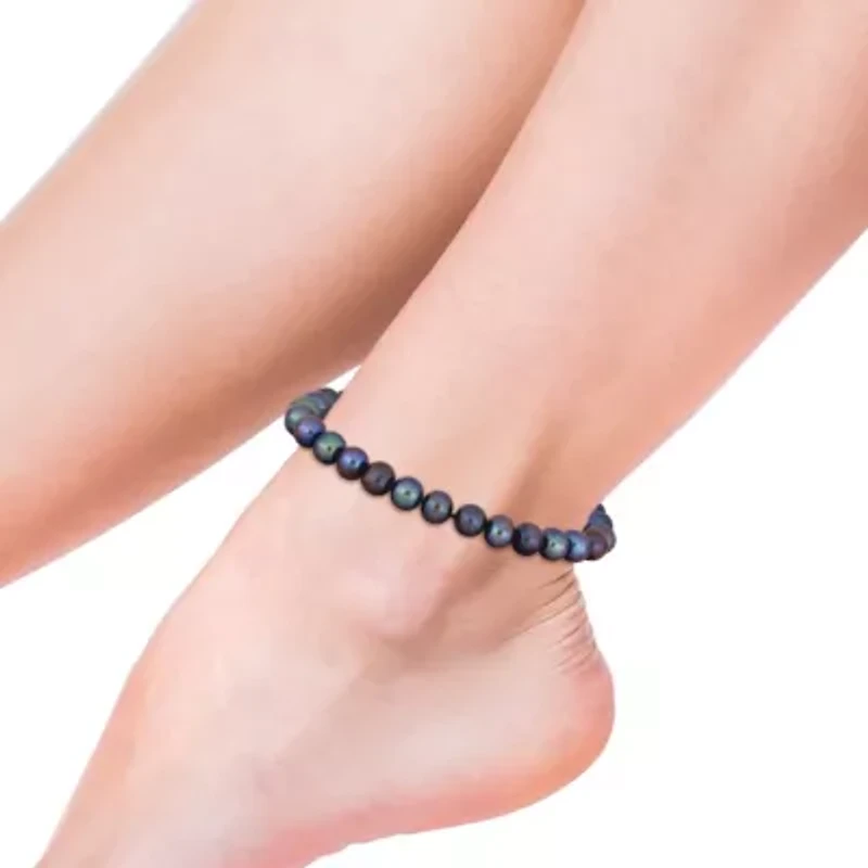 8-8.5mm Black Freshwater Cultured Pearl Anklet with Sterling Silver Lobster Clasp