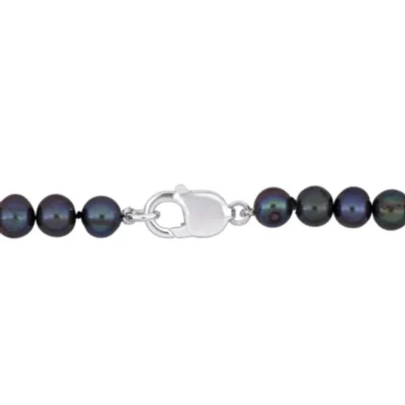 8-8.5mm Black Freshwater Cultured Pearl Anklet with Sterling Silver Lobster Clasp