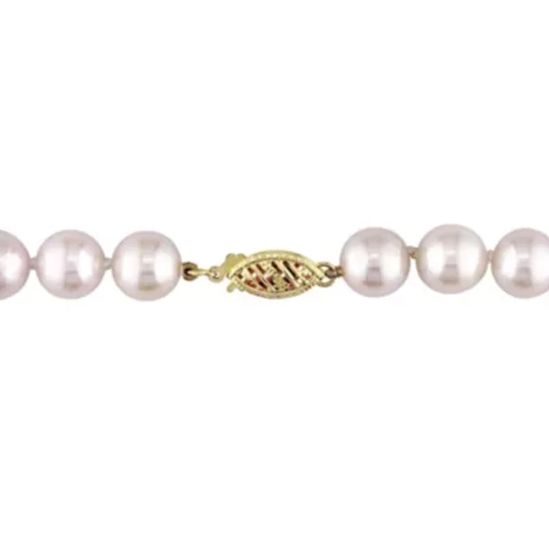 8-8.5mm Japanese Akoya Cultured Pearl Necklace with 14K Yellow Gold Fisheye Clasp