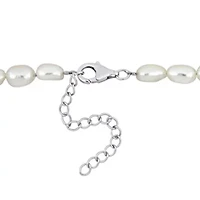 5-6mm Freshwater Cultured Pearl Necklace with Leaf Motif in Sterling Silver