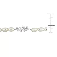 5-6mm Freshwater Cultured Pearl Necklace with Leaf Motif in Sterling Silver