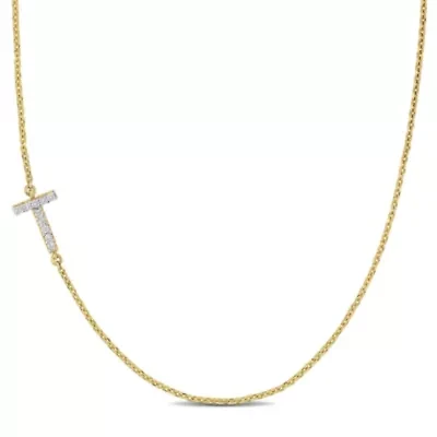 Diamond Accent "T" Initial Necklace in 14K Yellow Gold