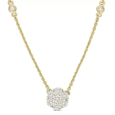 1/2 ct. t.w. Diamond Floral Cluster Necklace in 14K Yellow Gold