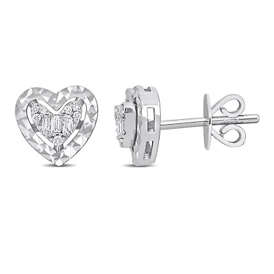 1/10 ct. t.w. Diamond Heart Post Earrings in 14K White Gold