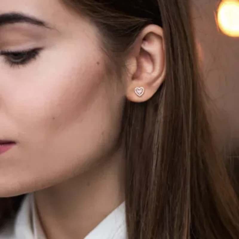 1/10 ct. t.w. Diamond Heart Post Earrings in 14K White Gold