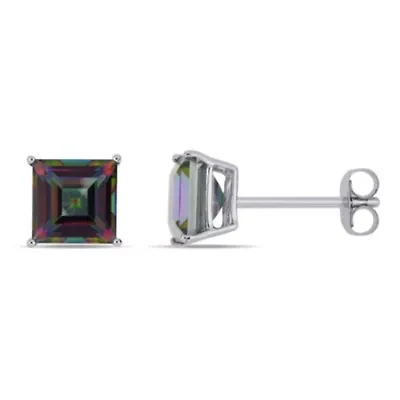 Exotic Green Topaz Stud Earrings in 10K White Gold
