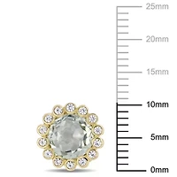 Green Quartz and White Sapphire Halo Stud Earrings in 10K Yellow Gold