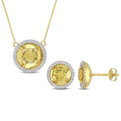 2-Pc Set of Citrine and 2/5 ct. t.w. Diamond Margarita Style Earrings and Necklace in 10K Yellow Gold