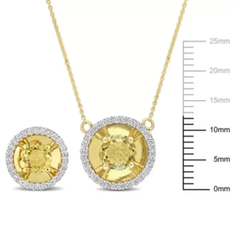2-Pc Set of Citrine and 2/5 ct. t.w. Diamond Margarita Style Earrings and Necklace in 10K Yellow Gold