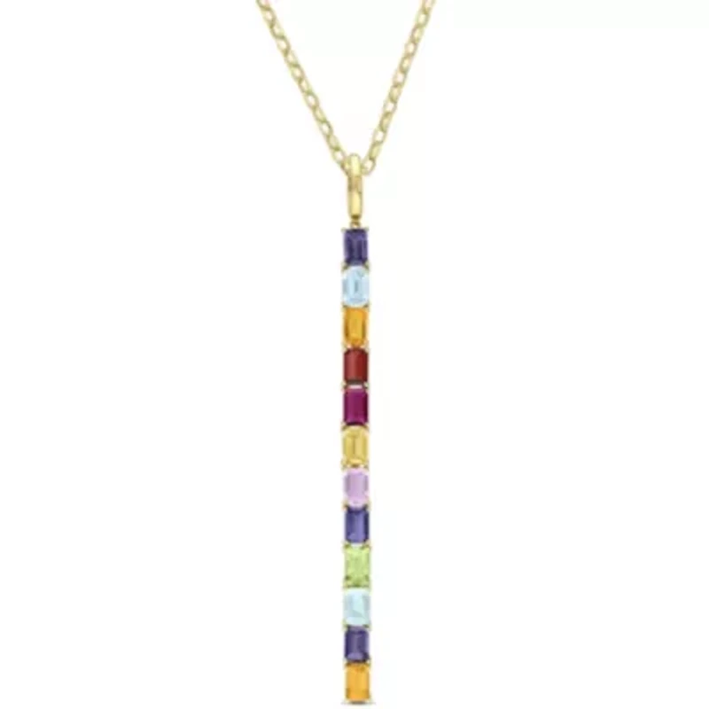 Multi-Gemstones Pendant with Chain in 10K Yellow Gold