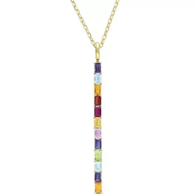 Multi-Gemstones Pendant with Chain in 10K Yellow Gold