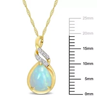 Blue Ethiopian Opal and Diamond Accent Twist Pendant with Chain in 10K Yellow Gold
