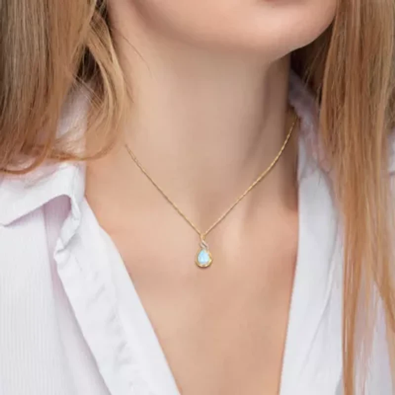 Blue Ethiopian Opal and Diamond Accent Twist Pendant with Chain in 10K Yellow Gold