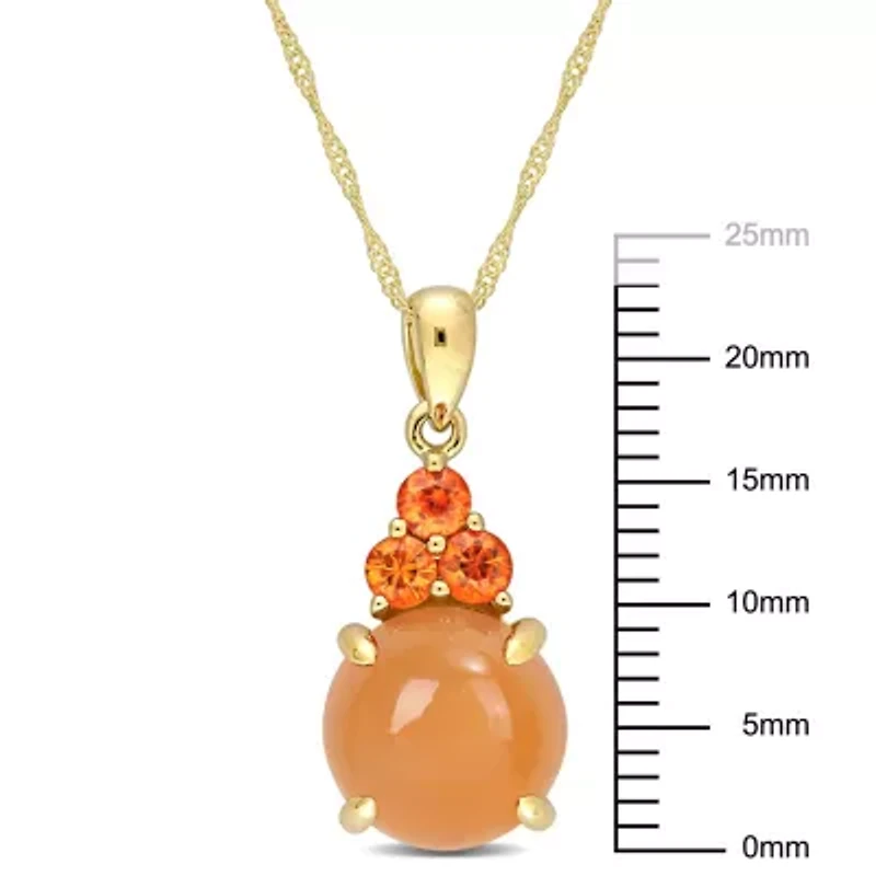 Orange Moonstone and Orange Sapphire Pendant with Chain in 14K Yellow Gold
