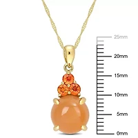 Orange Moonstone and Orange Sapphire Pendant with Chain in 14K Yellow Gold