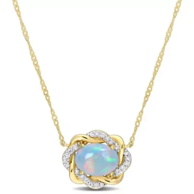 Blue Ethiopian Opal and 1/10 ct. t.w. Diamond Interlaced Necklace in 10K Yellow Gold