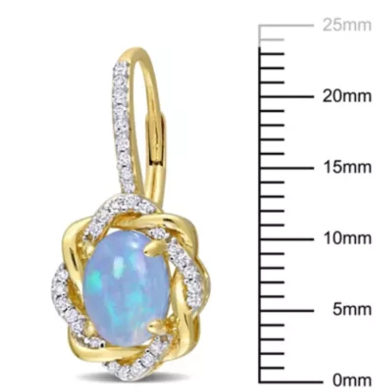 Blue Ethiopian Opal and 1/4 ct. t.w. Diamond Halo Earrings in 10K Yellow Gold
