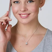 2-Pc Set of Aquamarine and 1/3 ct. t.w. Daimond Halo Earrings and Pendant with Chain in 10K White Gold