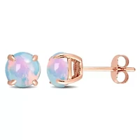 Blue Ethiopian Opal Stud Earrings in 10K Rose Gold