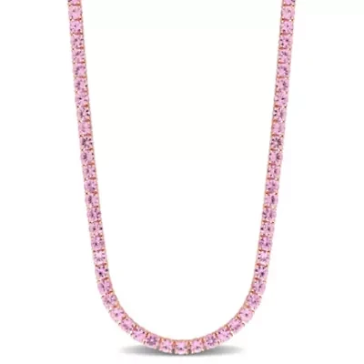 Pink Sapphire Tennis Necklace in 14K Rose Gold