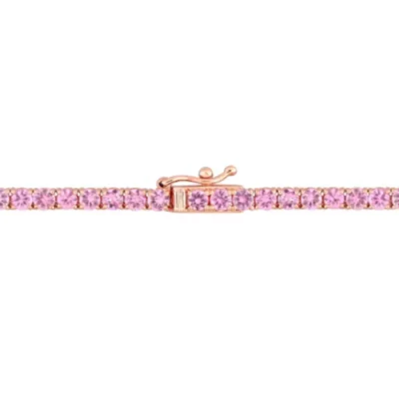 Pink Sapphire Tennis Necklace in 14K Rose Gold