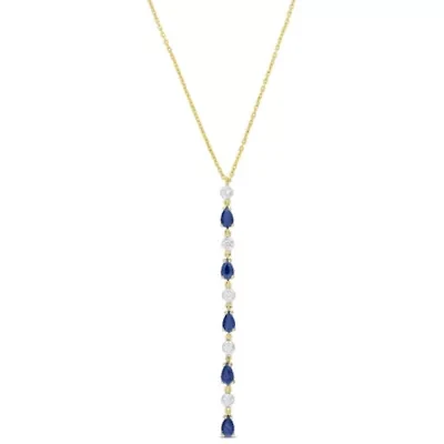 Sapphire and 1/4 ct. t.w. Diamond Lariat Necklace in 14K Yellow Gold