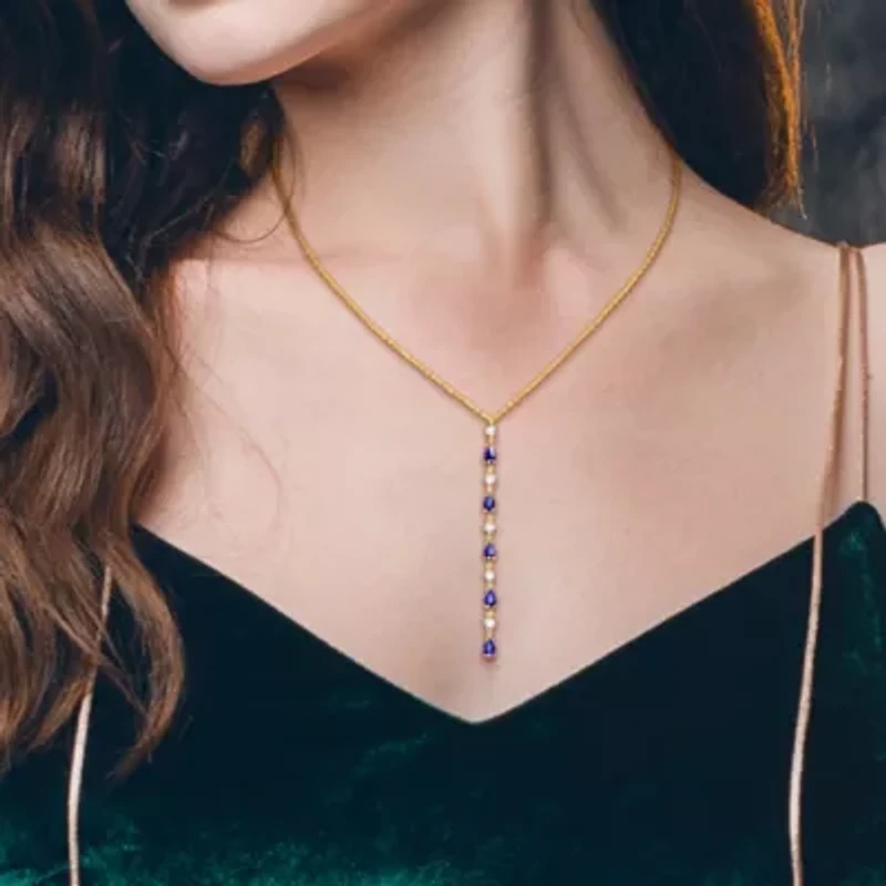 Sapphire and 1/4 ct. t.w. Diamond Lariat Necklace in 14K Yellow Gold